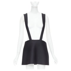 PRADA 2023 black virgin wool blend logo bow back suspender mini skirt IT40 S