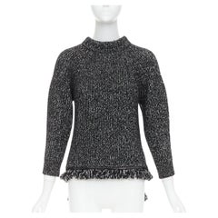 ALEXANDER MCQUEEN grey frayed fringe step hem raglan knit sweater S