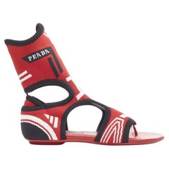 PRADA red black white stretch sock knit thong flat sandals EU35.5