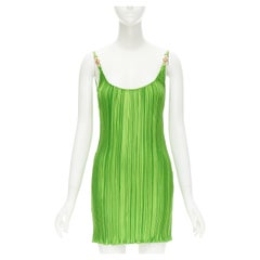 VERSACE 2021 Runway green Tresor De La Mer starfish plisse slip dress IT42 M