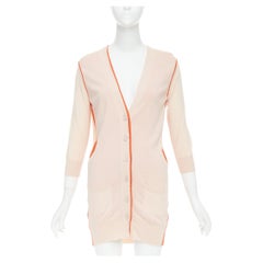 FENDI light pink orange 100% wool trimmed long cardigan IT40 S