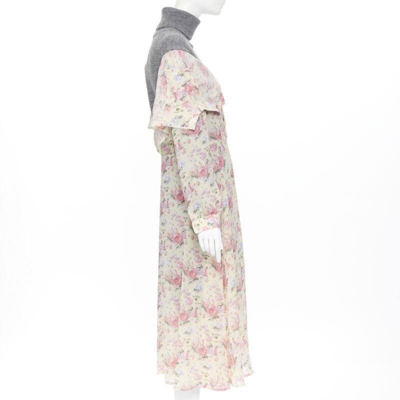 JUNYA WATANABE CDG AW18 Runway robe à col roulé en laine grise et à fleurs jaunes XS Neuf - En vente à Hong Kong, NT