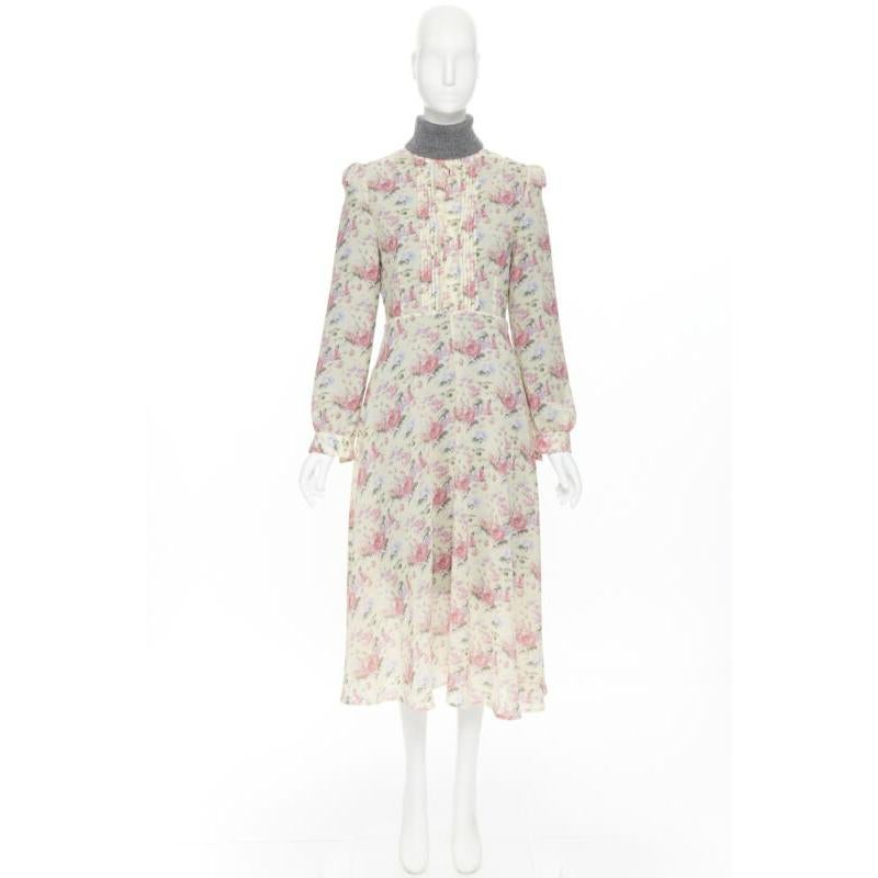 JUNYA WATANABE CDG AW18 Runway robe à col roulé en laine grise et à fleurs jaunes XS en vente 4
