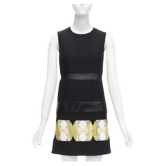 VERSACE 2014 black scaled leather patchwork sheer panel mod mini shift dress