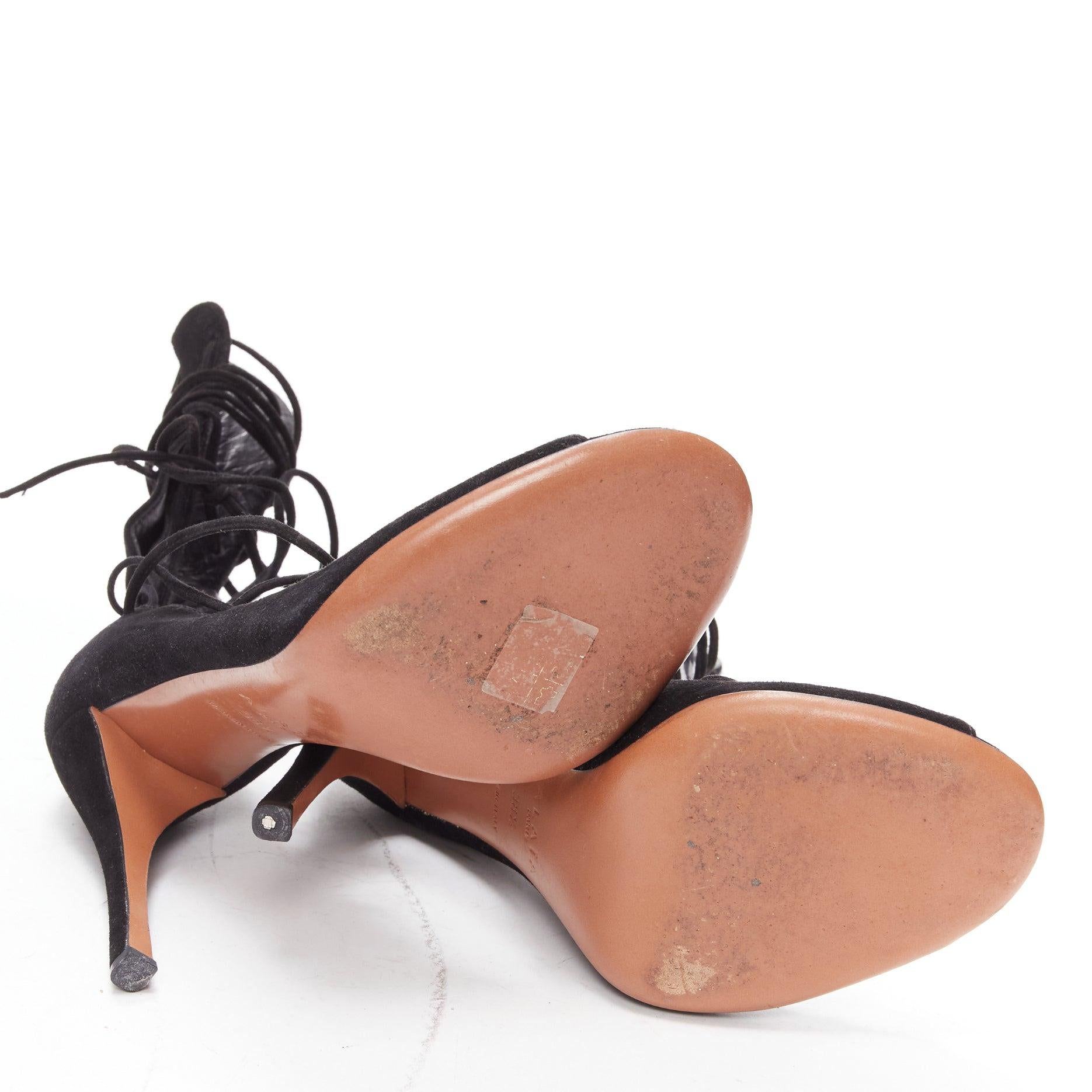 ALAIA in pelle scamosciata nera con lacci e zip sul retro, sandalo con tacco EU38.5 in vendita 6