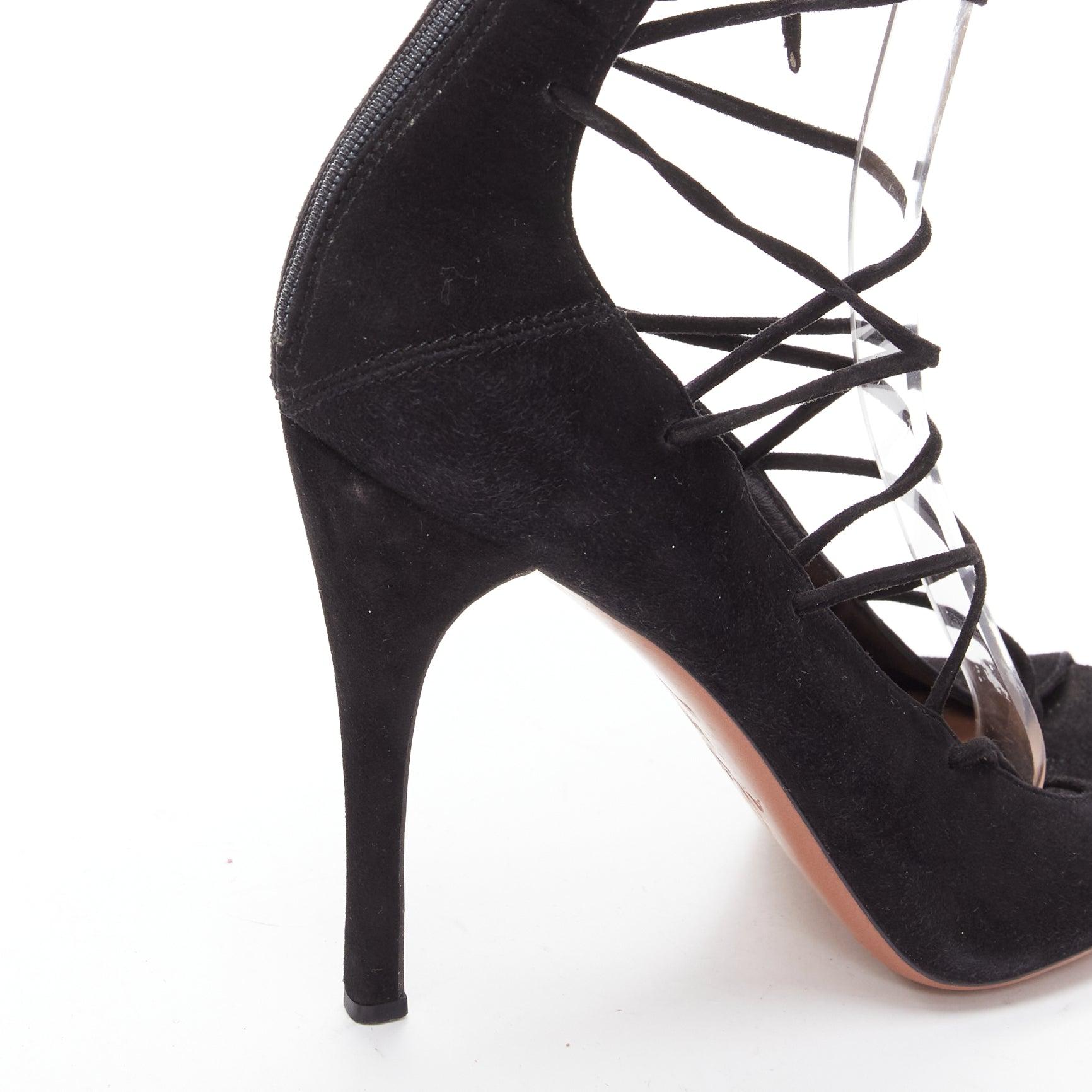 ALAIA in pelle scamosciata nera con lacci e zip sul retro, sandalo con tacco EU38.5 in vendita 3