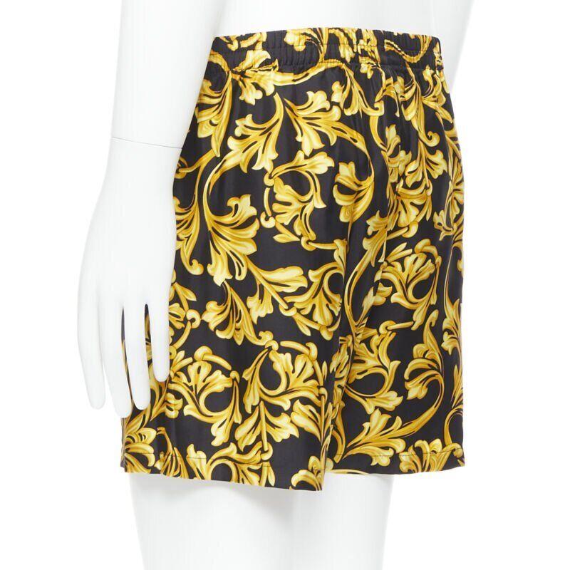 VERSACE Boxer imprimé Barocco 100 % soie noire et or IT5 M en vente 2