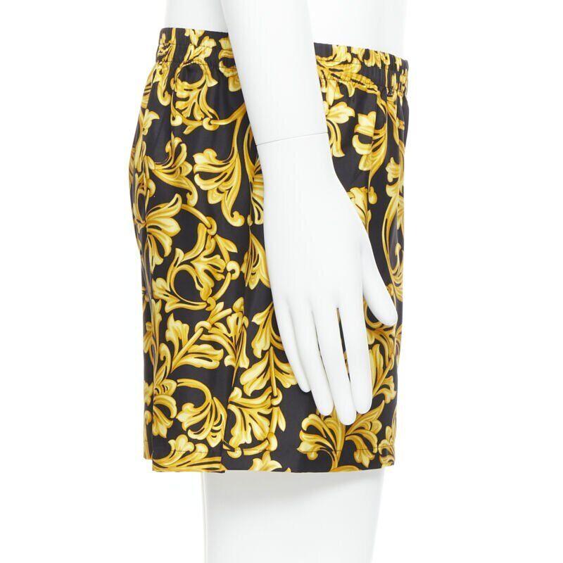 VERSACE Boxer imprimé Barocco 100 % soie noire et or IT5 M Pour hommes en vente