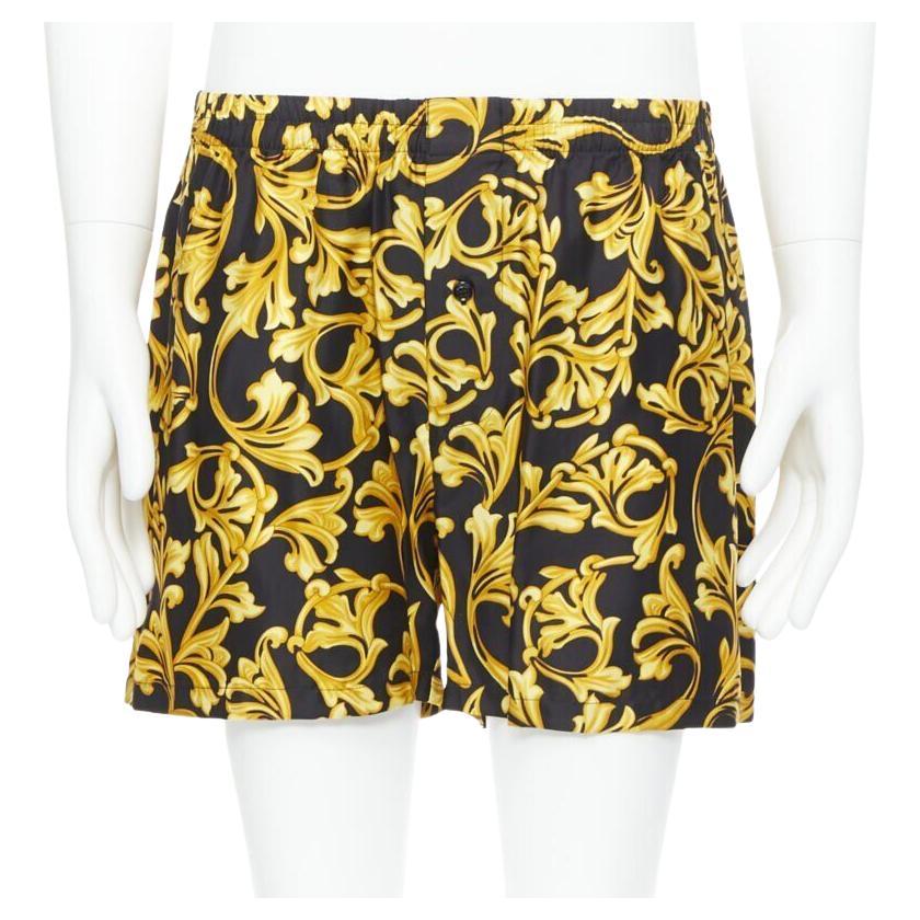 VERSACE Boxer imprimé Barocco 100 % soie noire et or IT5 M en vente