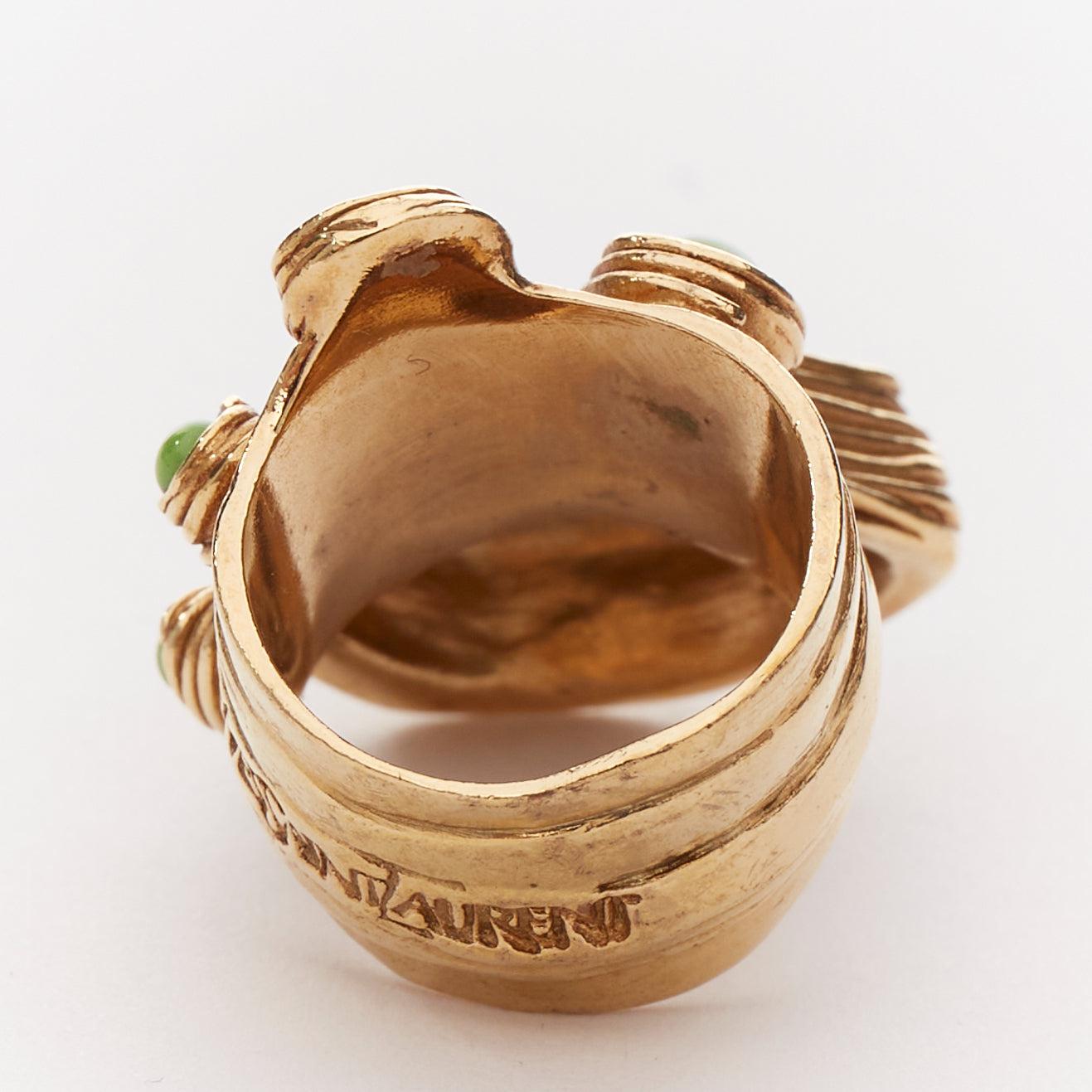 YVES SAINT LAURENT YSL Arty goldfarbener grüner Cabochon-Emaille Statement-Ring US7 im Angebot 1