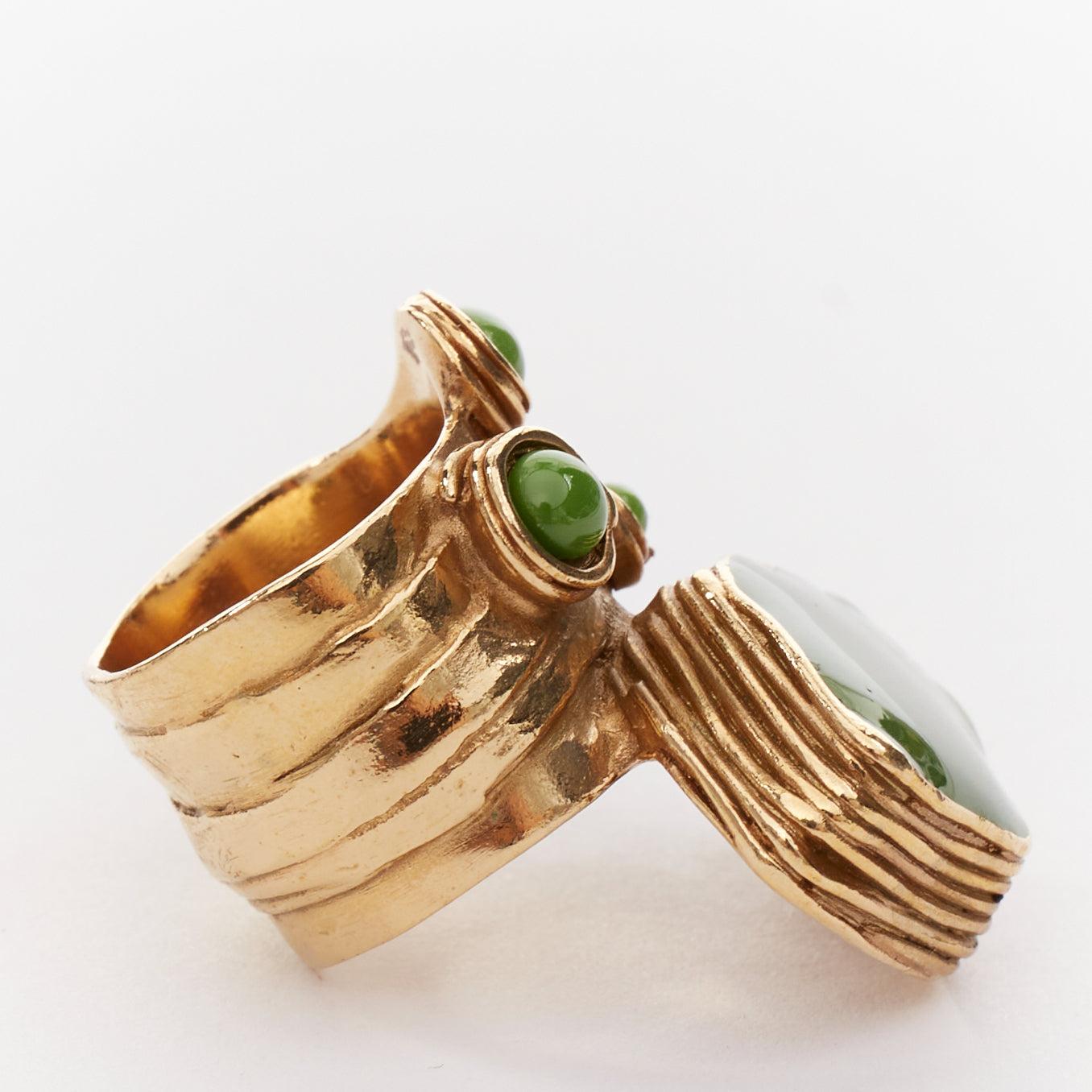 YVES SAINT LAURENT YSL Arty goldfarbener grüner Cabochon-Emaille Statement-Ring US7 Damen im Angebot