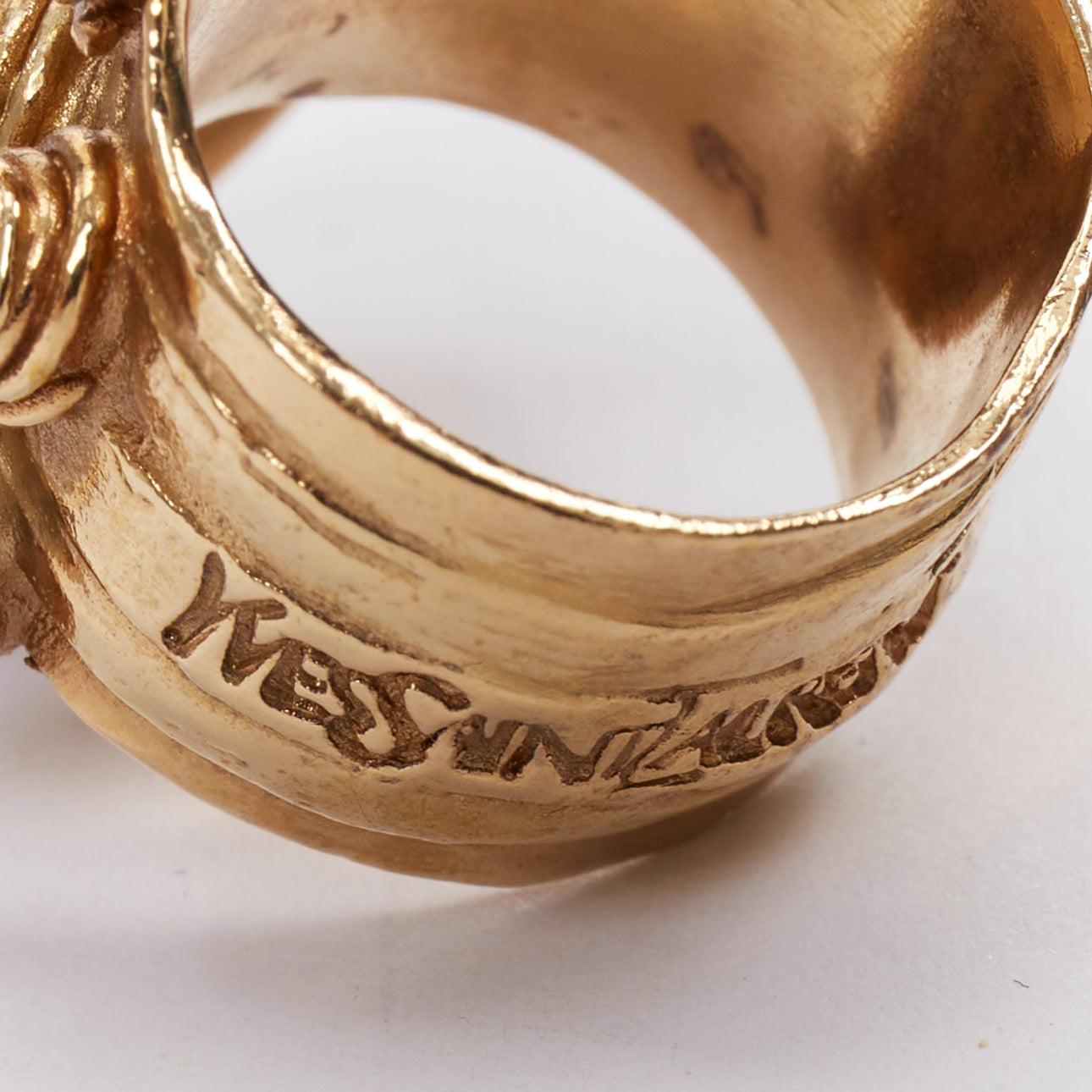 YVES SAINT LAURENT YSL Arty goldfarbener grüner Cabochon-Emaille Statement-Ring US7 im Angebot 2