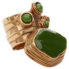 YVES SAINT LAURENT YSL Arty goldfarbener grüner Cabochon-Emaille Statement-Ring US7
