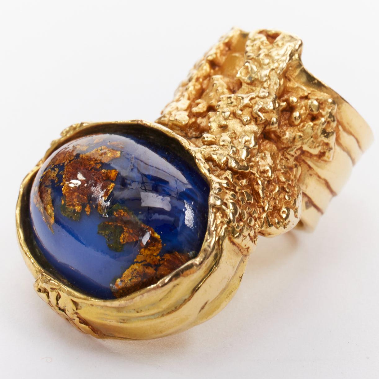 YVES SAINT LAURENT YSL Arty blauer Lapis-Folienemail-Cabochon Statement-Ring 7 im Angebot 2