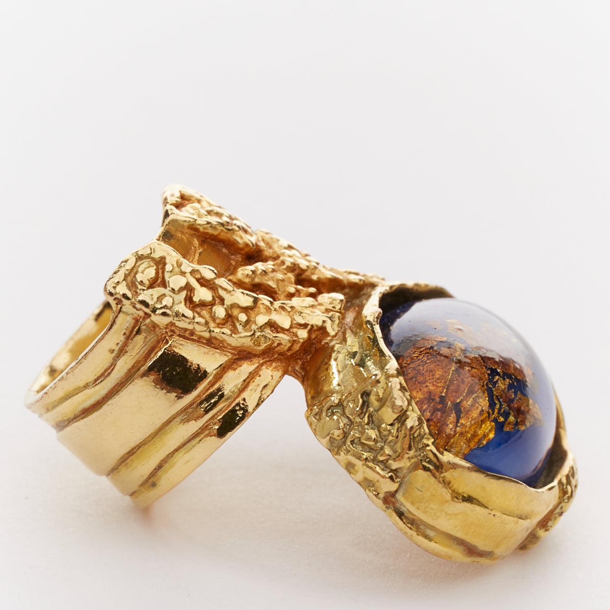 YVES SAINT LAURENT YSL Arty blauer Lapis-Folienemail-Cabochon Statement-Ring 7 Damen im Angebot