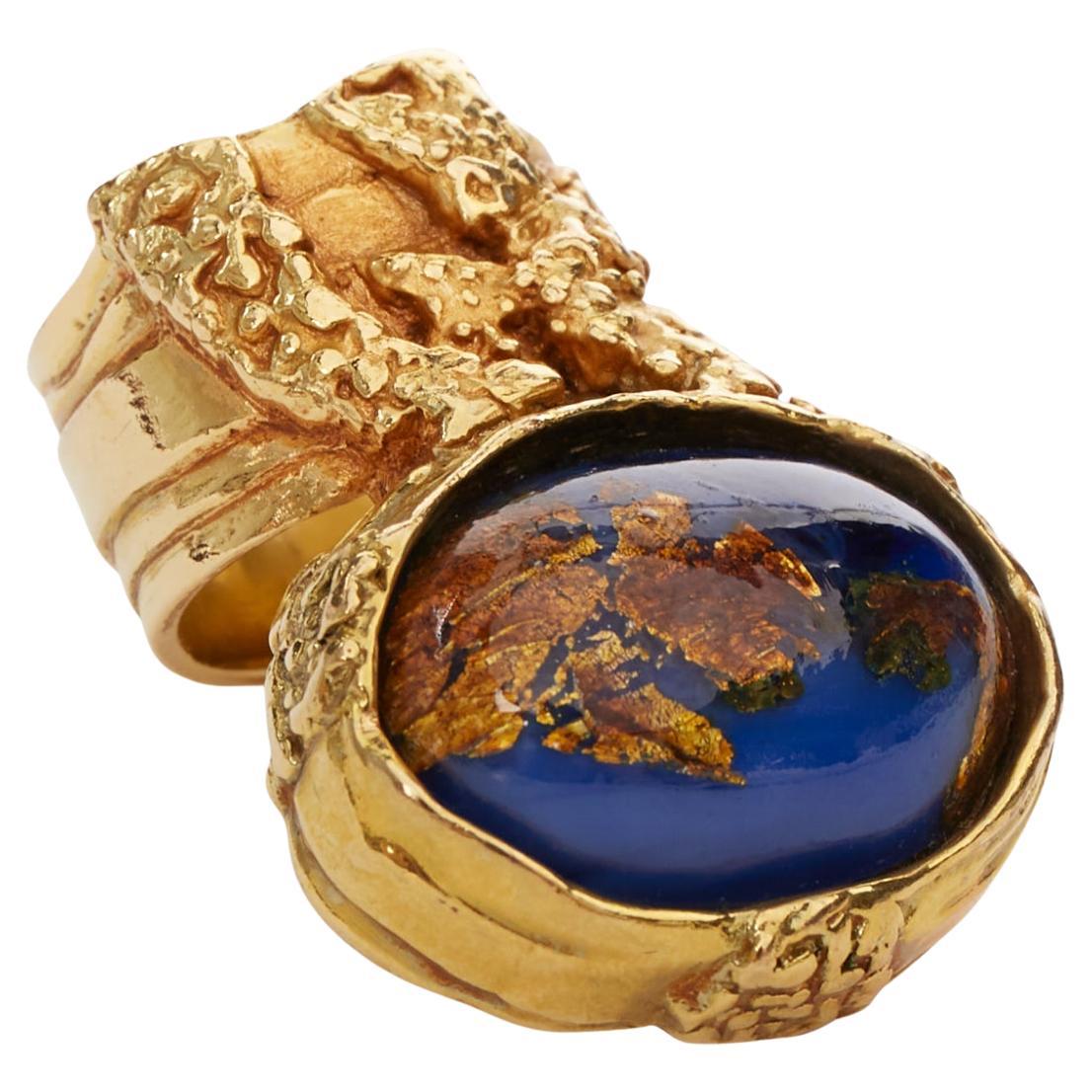 YVES SAINT LAURENT YSL Arty blauer Lapis-Folienemail-Cabochon Statement-Ring 7 im Angebot