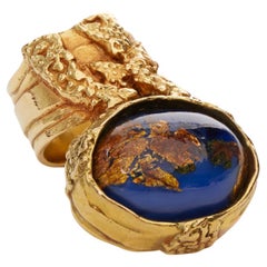 YVES SAINT LAURENT YSL Arty blauer Lapis-Folienemail-Cabochon Statement-Ring 7