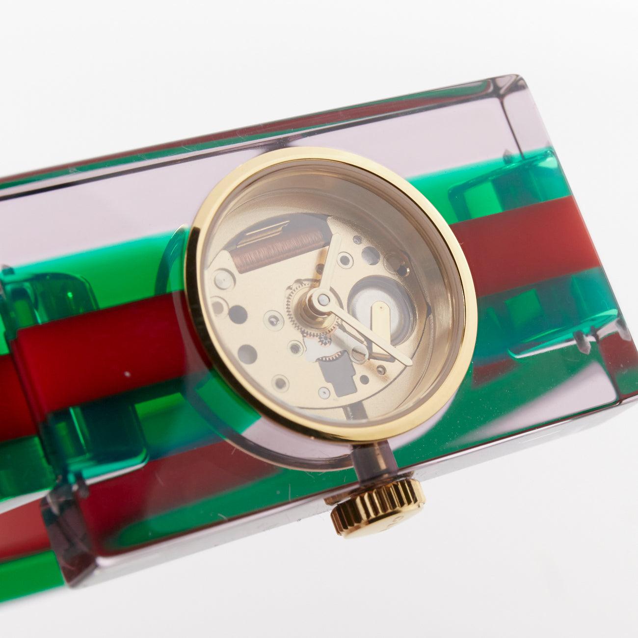 GUCCI 2018 Plexi Web green red  143.5 skeleton dial rectangular frame watch For Sale 3