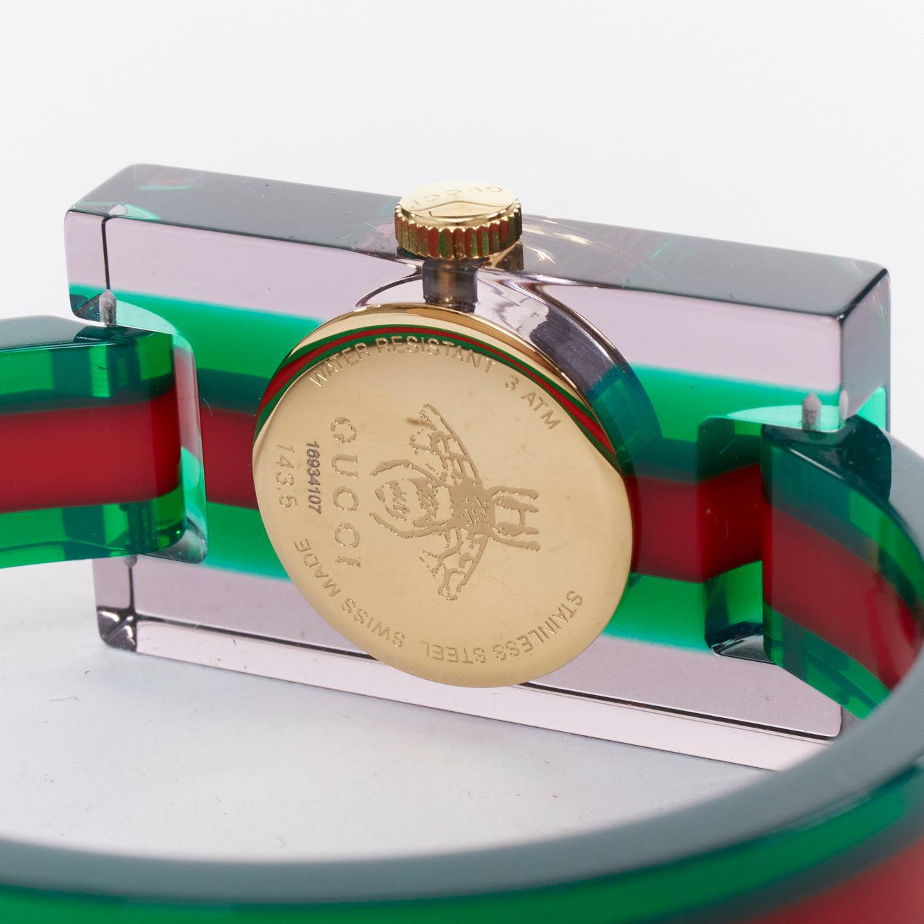 GUCCI 2018 Plexi Web green red  143.5 skeleton dial rectangular frame watch For Sale 2
