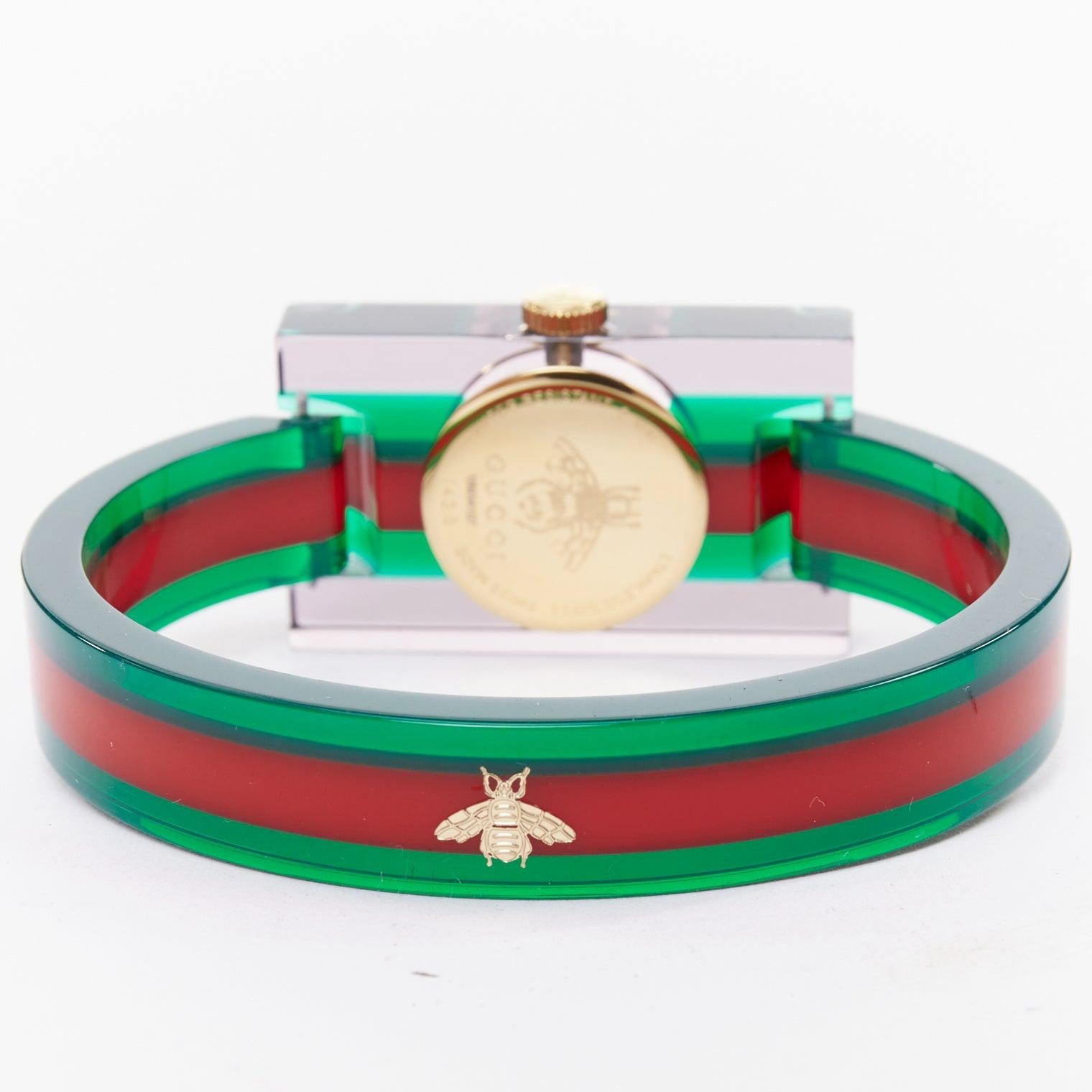 GUCCI 2018 Plexi Web green red  143.5 skeleton dial rectangular frame watch For Sale 1