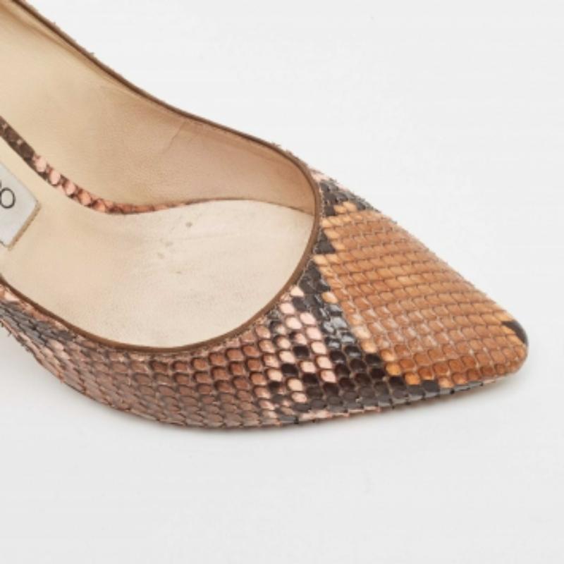 Jimmy Choo Brown Python Leather Abel Pointed Toe Pumps Size 37 For Sale 2
