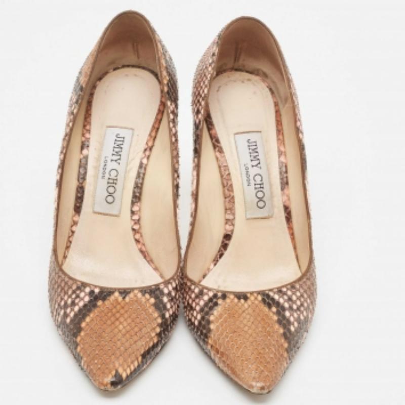 Jimmy Choo Brown Python Leather Abel Pointed Toe Pumps Size 37 In Fair Condition For Sale In Dubai, Al Qouz 2
