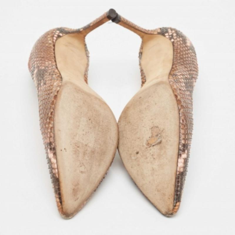 Jimmy Choo Brown Python Leather Abel Pointed Toe Pumps Size 37 For Sale 1