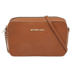 Michael Kors Brown Leather Large East West Jet Set Crossbody Bag