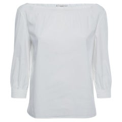 Prada White Cotton Smocked Detail Top S