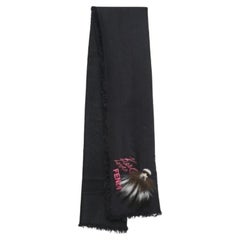 Fendi Black Applique Detail Karlito Silk & Wool Scarf