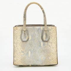 Michael Kors Beige/Gold Python Embossed Leather Small Mercer Tote
