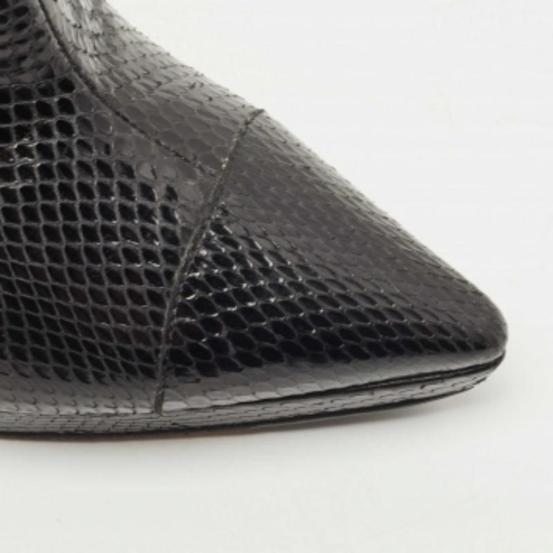 Jimmy Choo Black Python Leather Peep-Toe Ankle Booties Size 38.5 For Sale 2