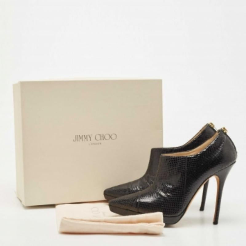 Jimmy Choo Black Python Leather Peep-Toe Ankle Booties Size 38.5 For Sale 5