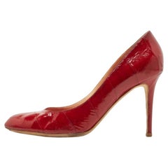 Sergio Rossi Dark Red Patent Eel Leather Round Toe Pumps Size 40.5