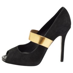 Dolce & Gabbana Black/Gold Suede & Elastic Band Mary Jane Peep Toe Pumps Size 39
