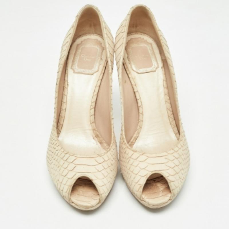 Dior Beige Python Embossed Nubuck Miss Dior Pumps Size 39 In Fair Condition For Sale In Dubai, Al Qouz 2