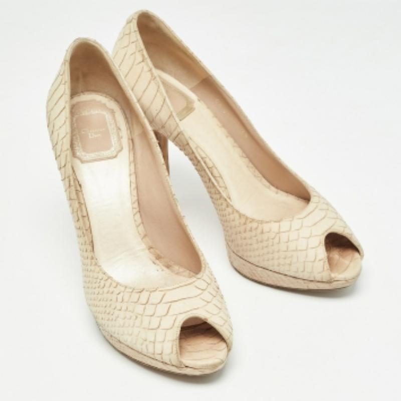 Women's Dior Beige Python Embossed Nubuck Miss Dior Pumps Size 39 For Sale