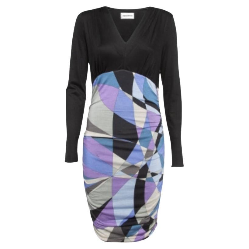 Emilio Pucci Multicolor Print Wool Blend Knit Ruched Dress M