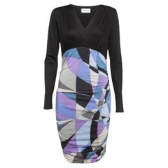 Emilio Pucci Multicolor Print Wool Blend Knit Ruched Dress M