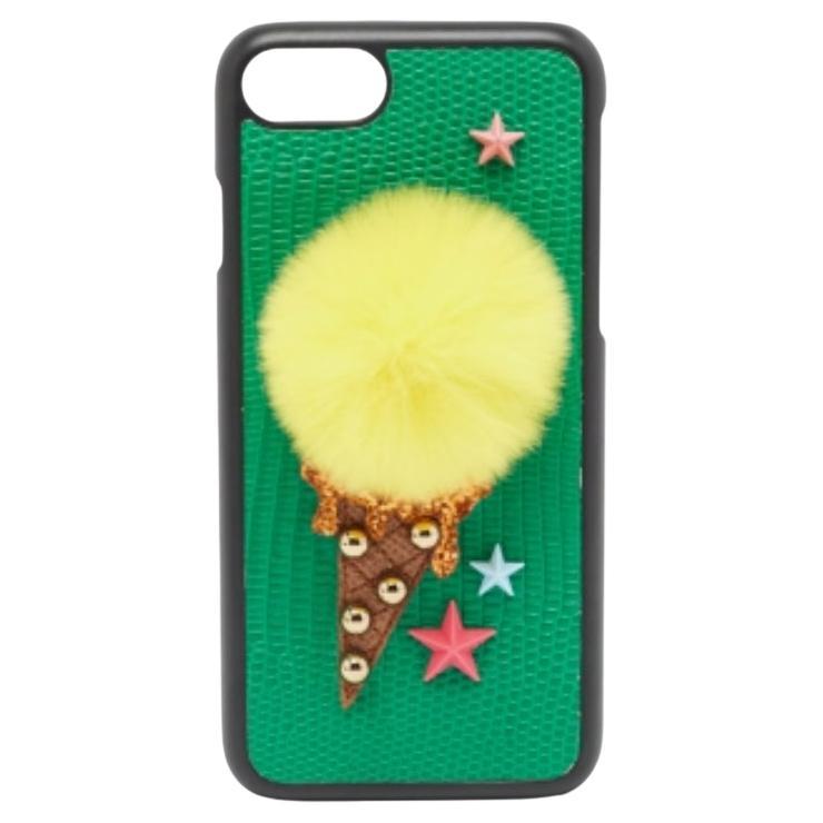 Funda iPhone 7 Dolce & Gabbana de piel estampada lagarto verde/amarillo