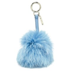 Fendi Blau Pelz und Leder Pom Pom Tasche Charme