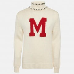 Moncler 2 1952 Jersey de cuello alto de punto de lana Intarsia blanco L