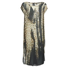 Just Cavalli Brown Leopard Print Silk Sheer Midi Dress S