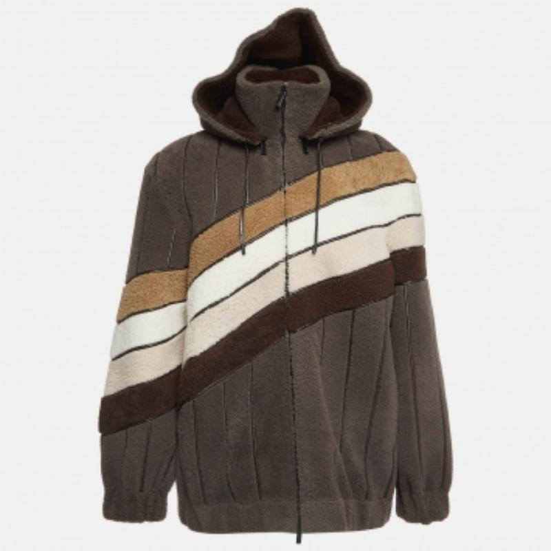 Fendi Chaqueta bomber de lana y piel multicolor con capucha desmontable M