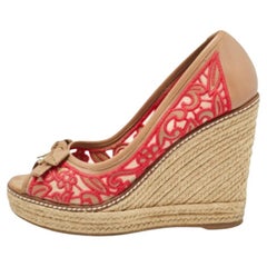 Tory Burch Pelle e Tessuto Ricamato Jackie Espadrille Zeppa Pompe Taglia 37.5