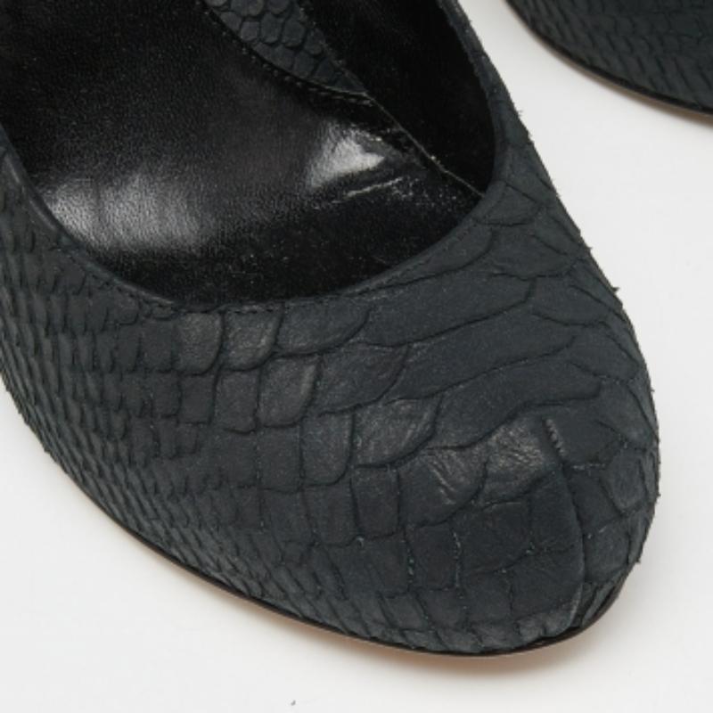Fendi Black Python Embossed Leather FF Logo Heel Platform Pumps Size 40 For Sale 1