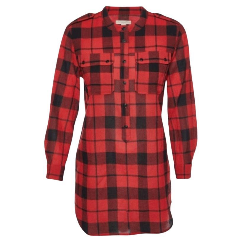 Burberry Brit Rot/Schwarz karierte Wollbluse mit langen Ärmeln M