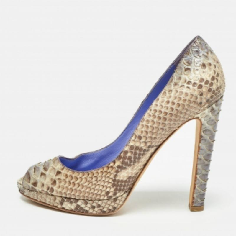 Sergio Rossi Beige Python Leder Peep Toe Pumps Größe 37.5
