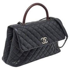 Chanel Black/Red Quilted Caviar Leather and Lizard Medium Coco Top Handle Bag