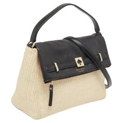 Kate Spade Beige/Black Woven Straw and Leather Loula Shoulder Bag